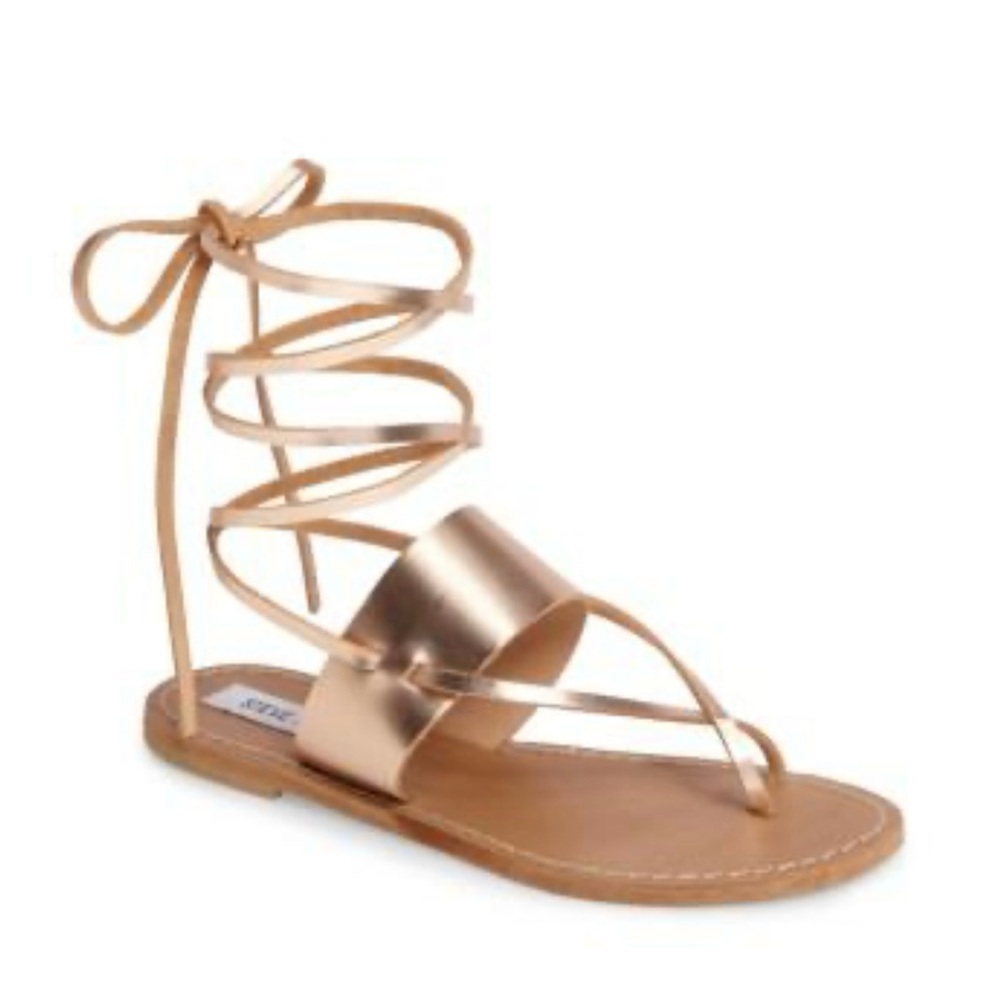 Steve Madden Rose Gold Bianca Leather Lace Up Sandals 6.5 Made In Italy.